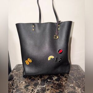 Coach Custom Black Tote Bag with Patches